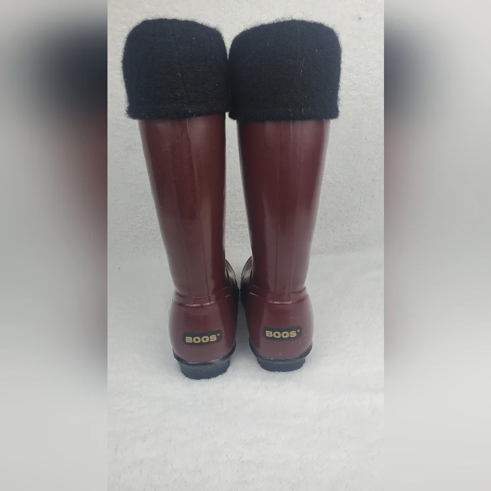 BOGS Alex Solids Lined Rain Boot Women's 6 Ribbon Black Brown Port Red‎